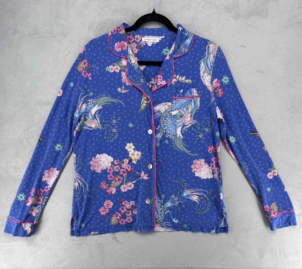 Johnny Was Pajama Top Womens XS Blue Floral Cotton-Modal Lightweight